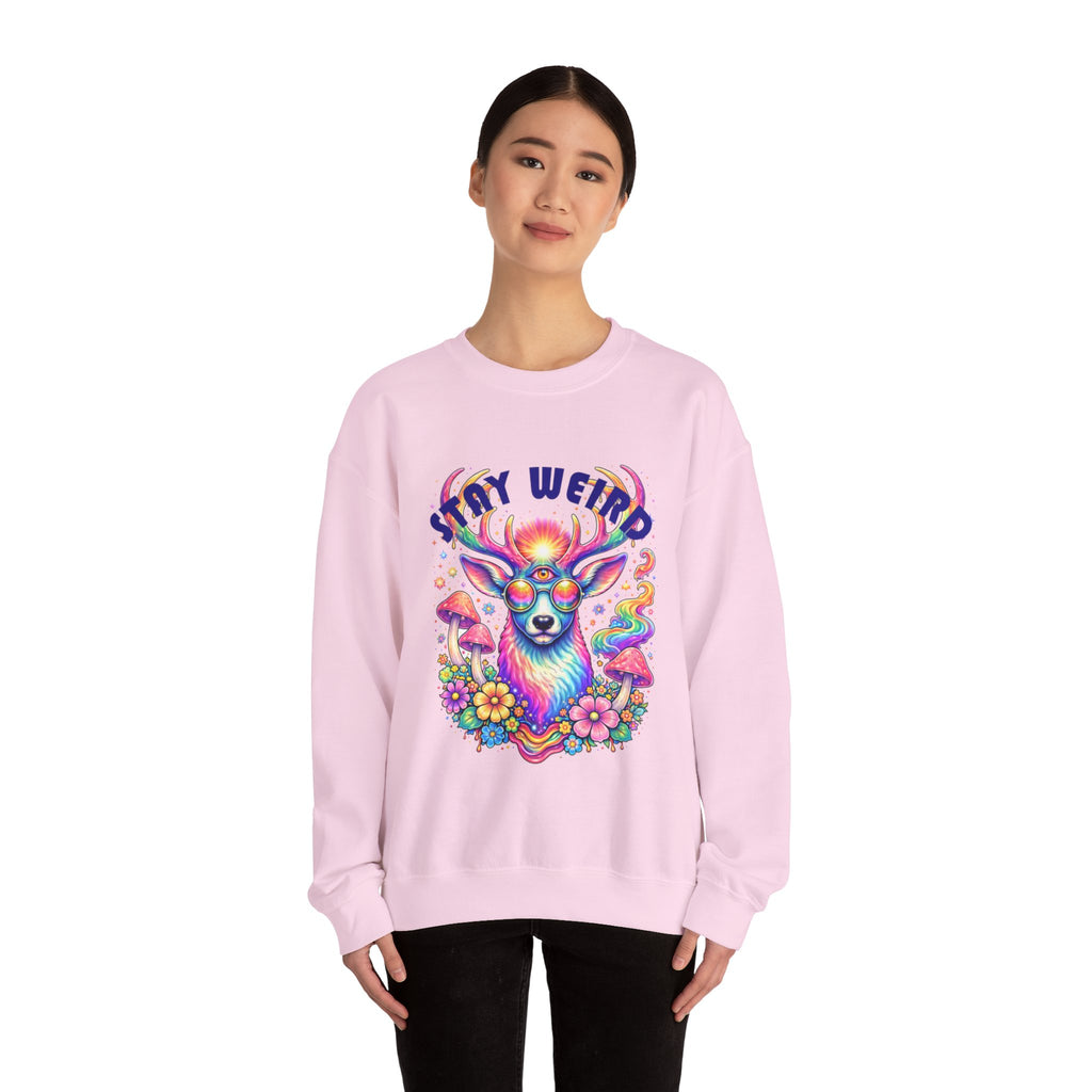 'Stay Weird' Psychedelic Deer Crewneck Sweatshirt