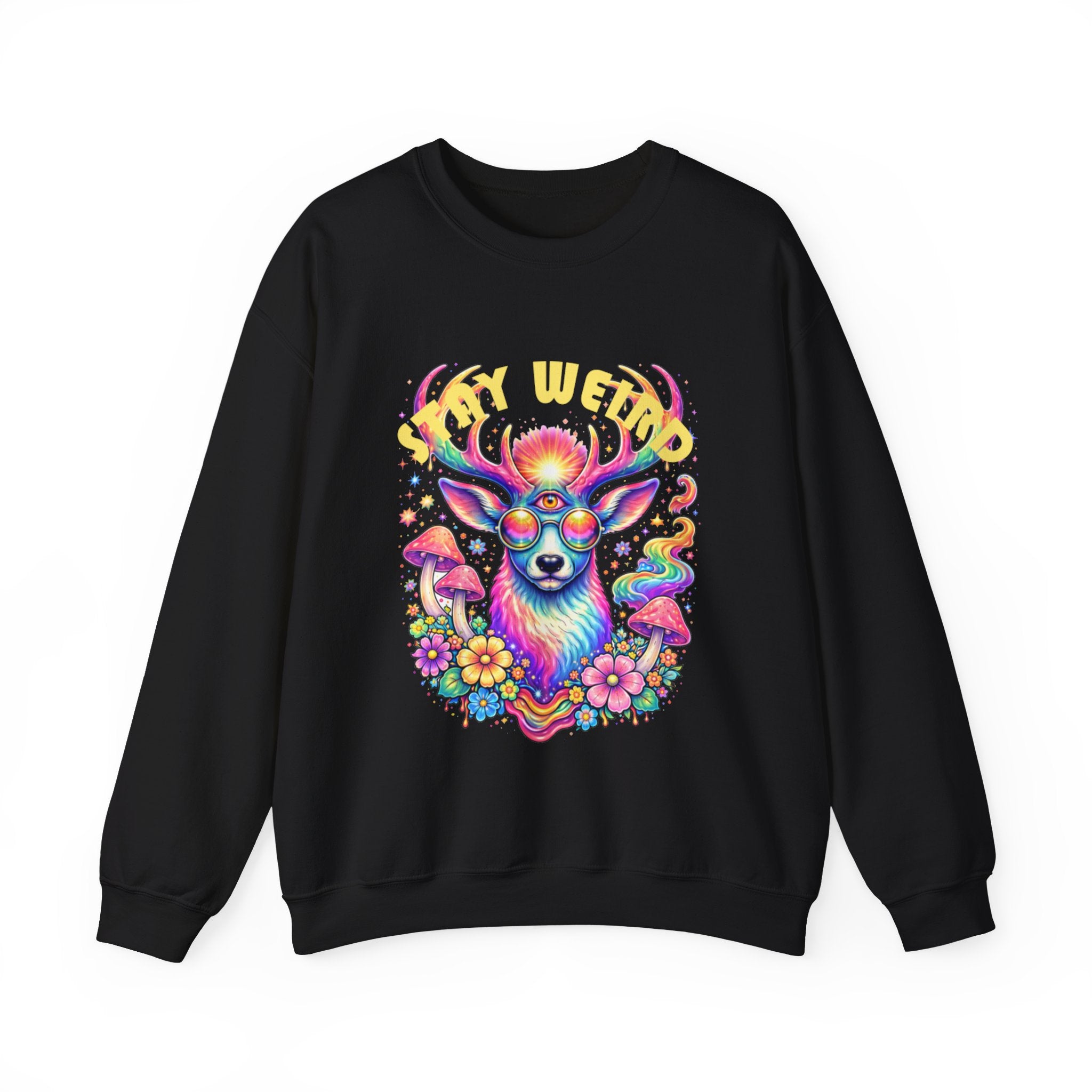 'Stay Weird' Psychedelic Deer Crewneck Sweatshirt