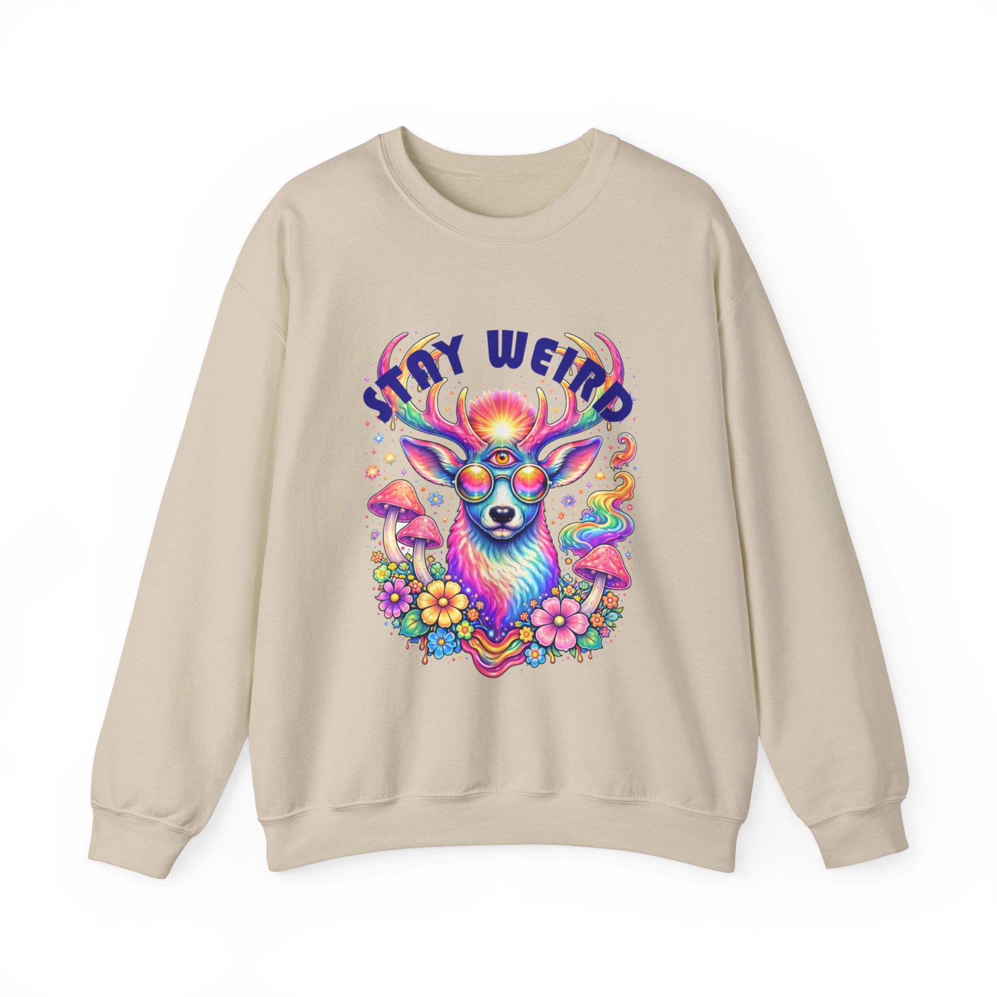 'Stay Weird' Psychedelic Deer Crewneck Sweatshirt