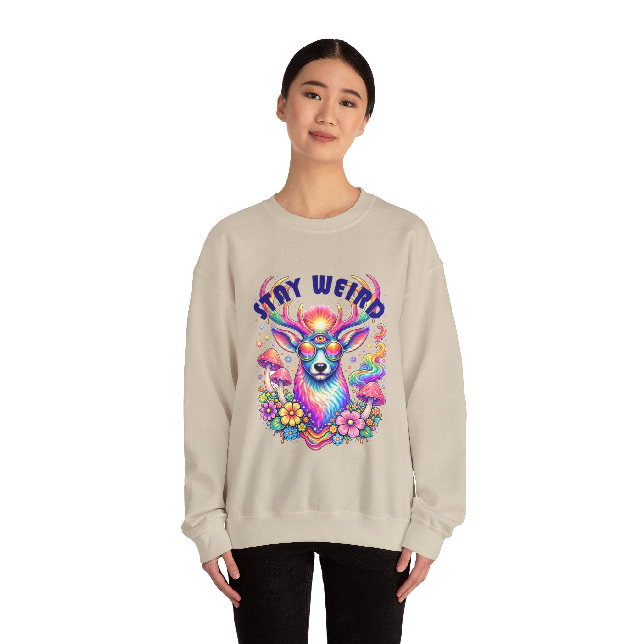 'Stay Weird' Psychedelic Deer Crewneck Sweatshirt