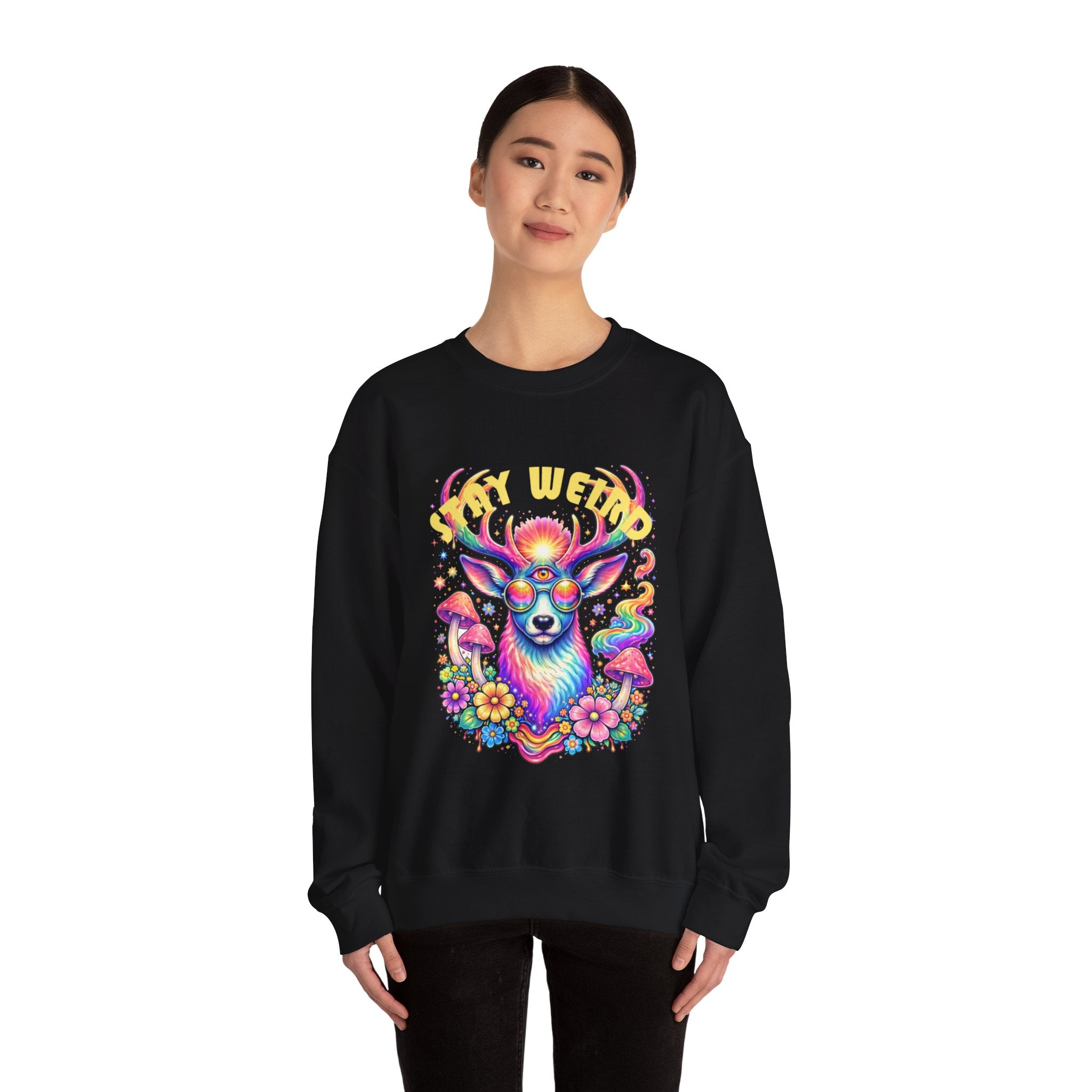 'Stay Weird' Psychedelic Deer Crewneck Sweatshirt