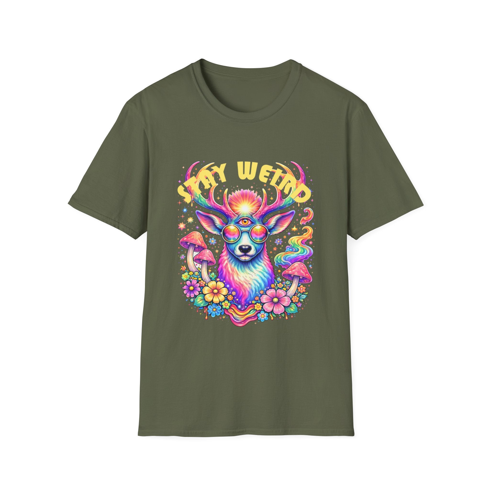 'Stay Weird' Psychedelic Deer Graphic T-Shirt