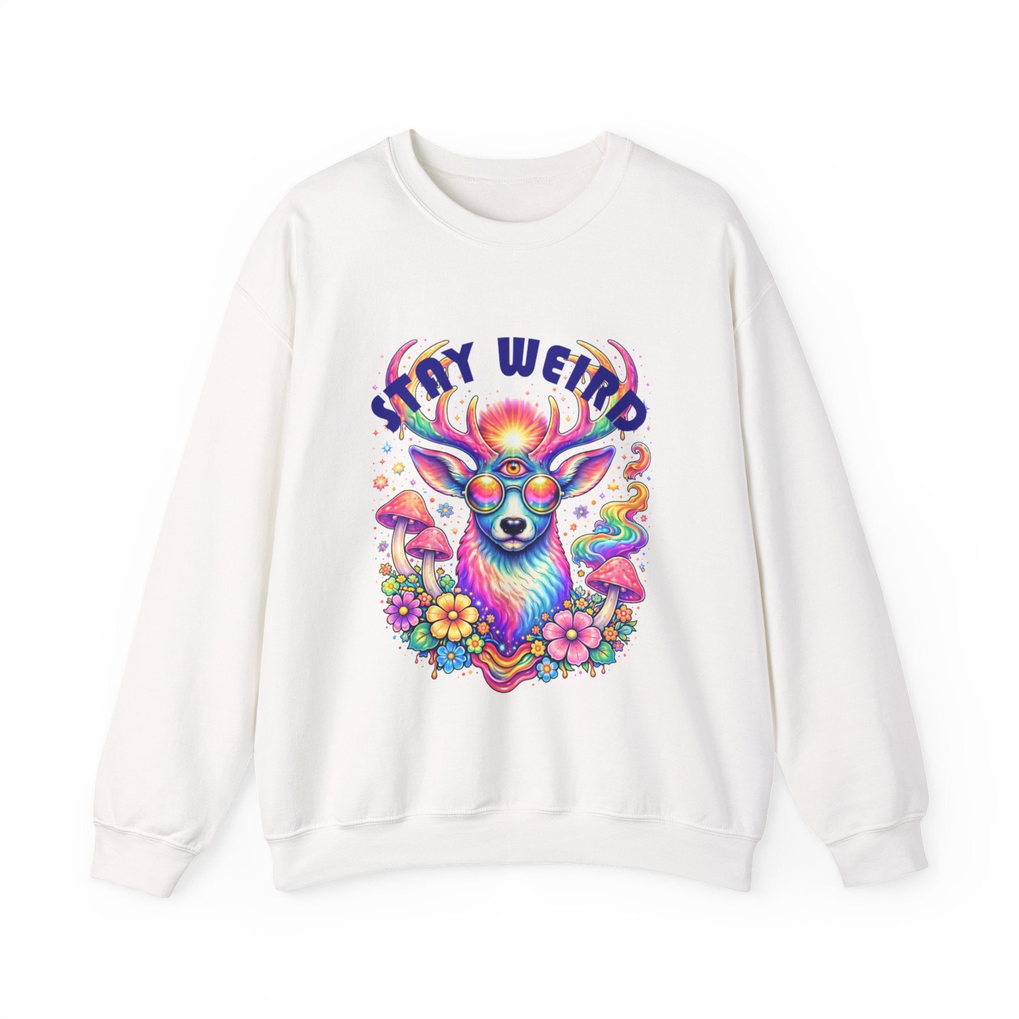 'Stay Weird' Psychedelic Deer Crewneck Sweatshirt