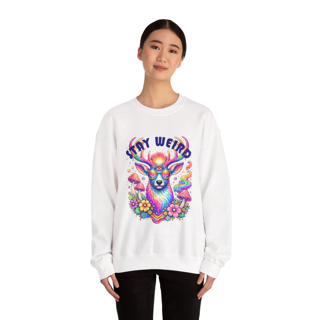 'Stay Weird' Psychedelic Deer Crewneck Sweatshirt