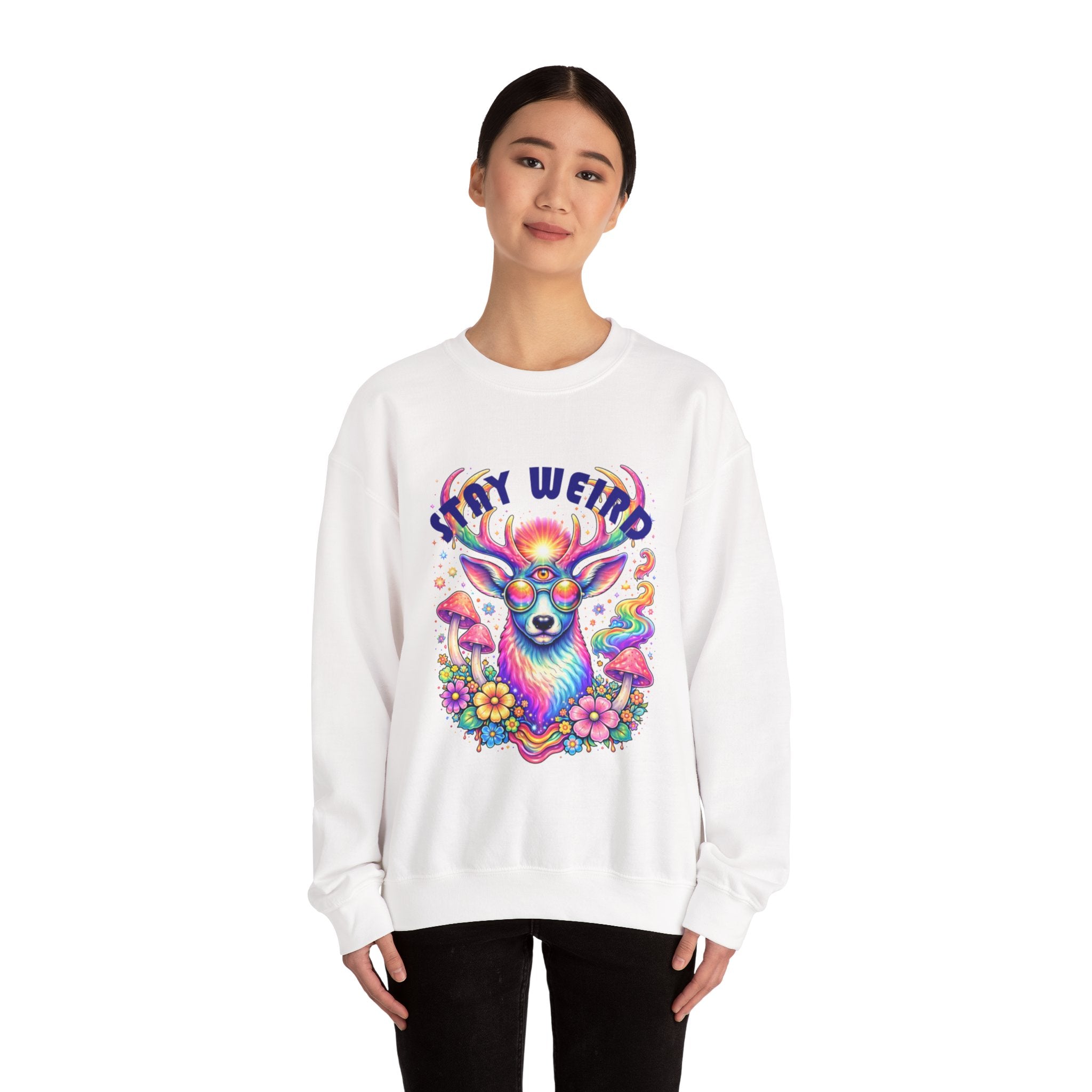 'Stay Weird' Psychedelic Deer Crewneck Sweatshirt