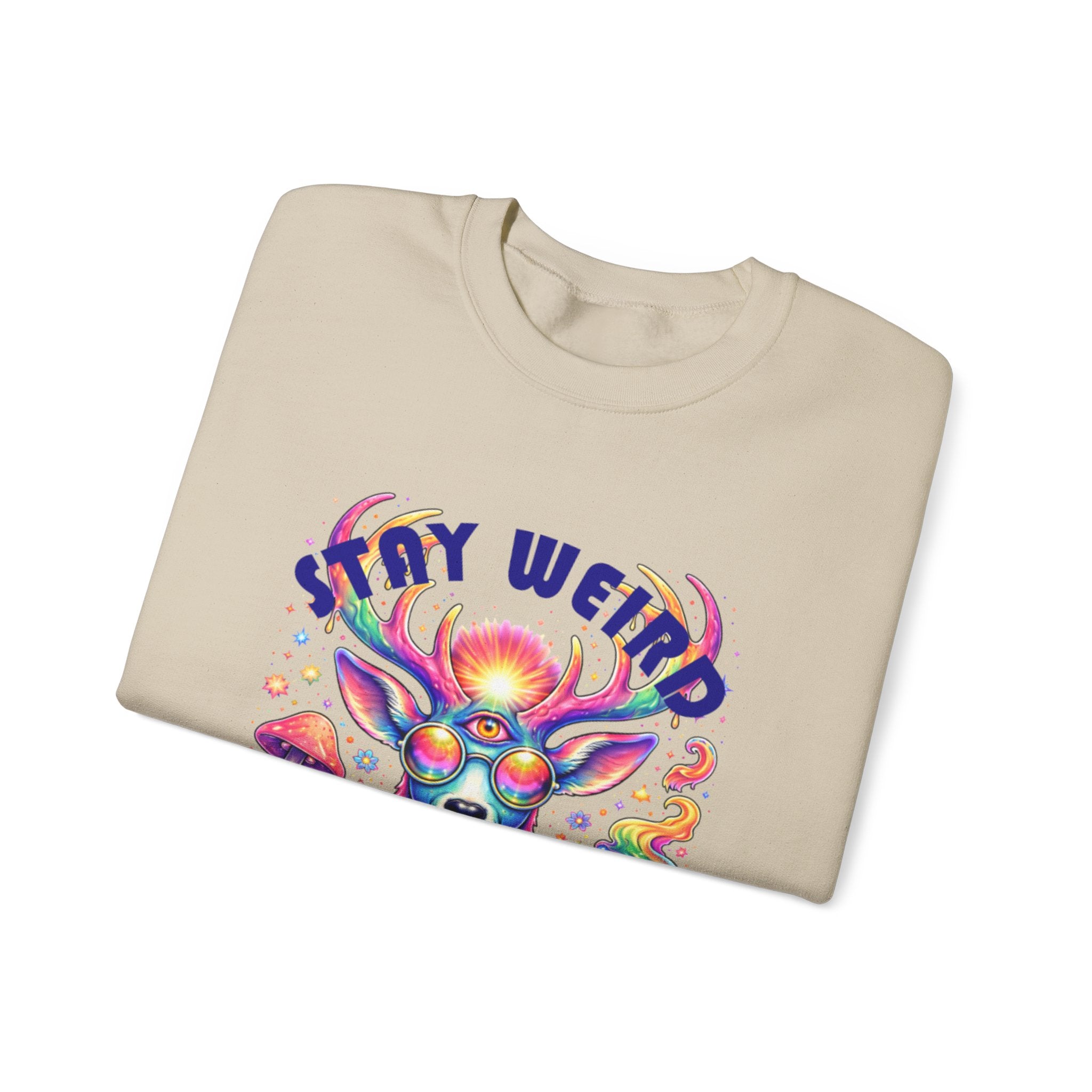 'Stay Weird' Psychedelic Deer Crewneck Sweatshirt